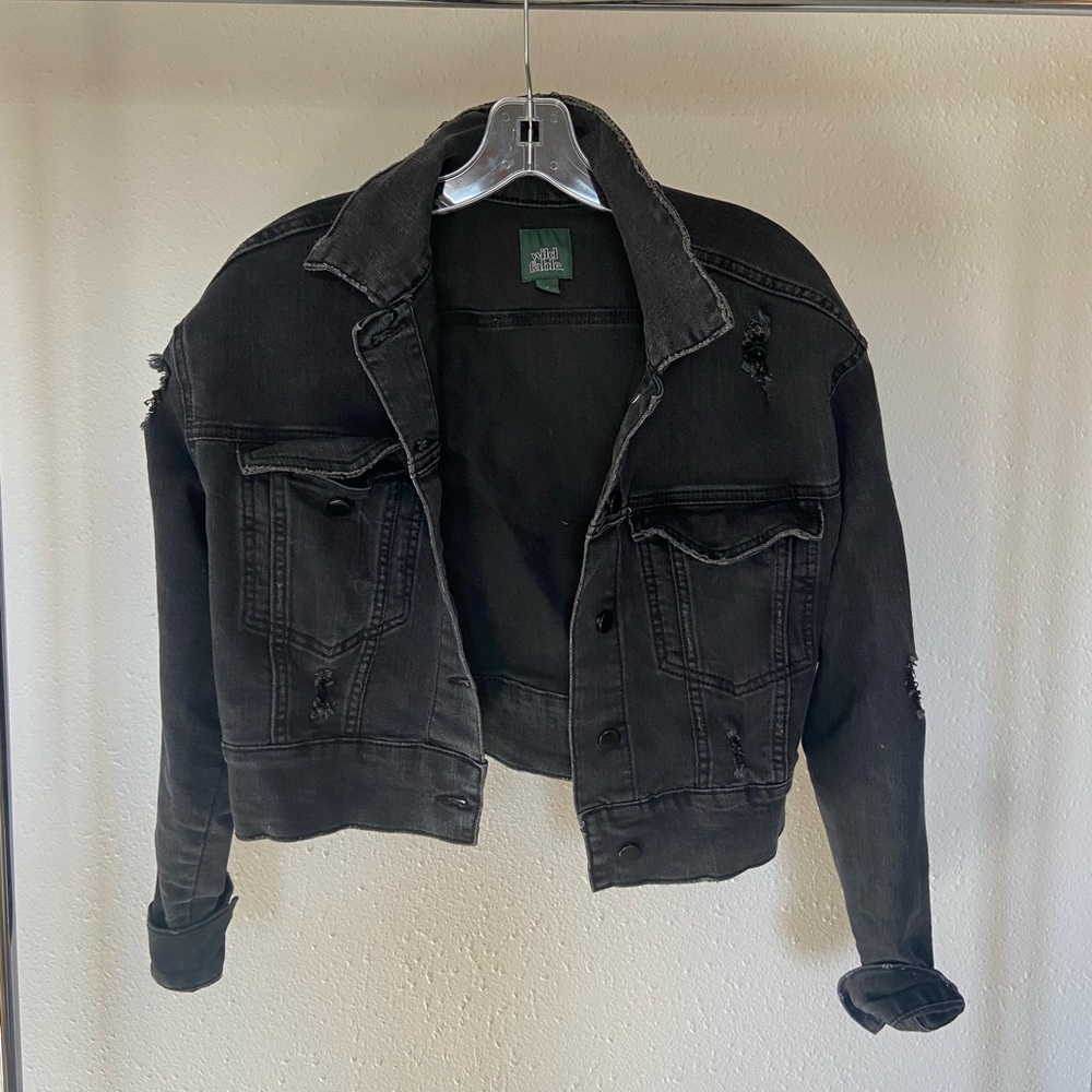 Wild Fable Black Distressed Cropped Denim Jean Jacket